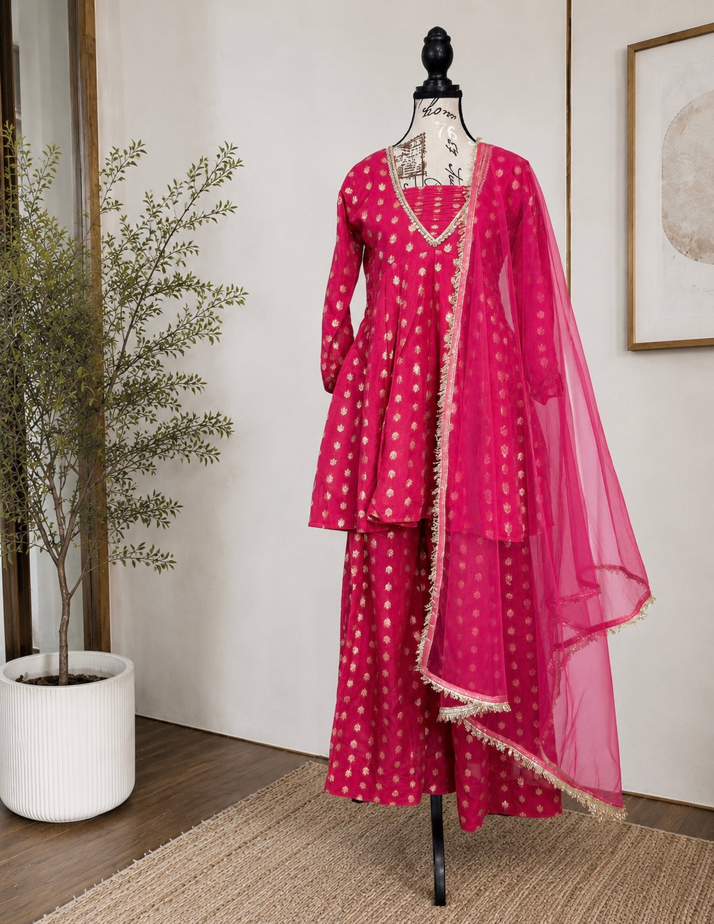 Chanderi Silk Jacquard Work Sharara Suit