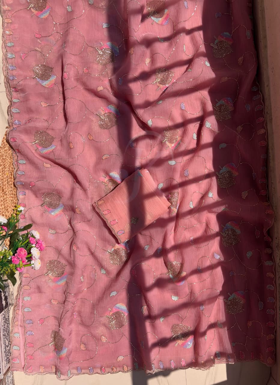 Chiffon With Sequence Work Saree