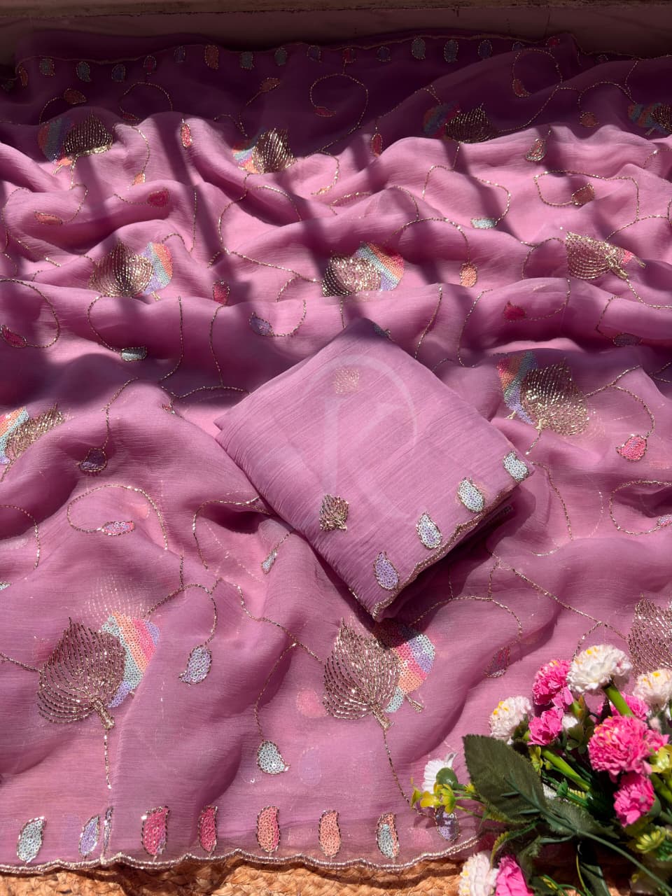 Chiffon With Sequence Work Saree