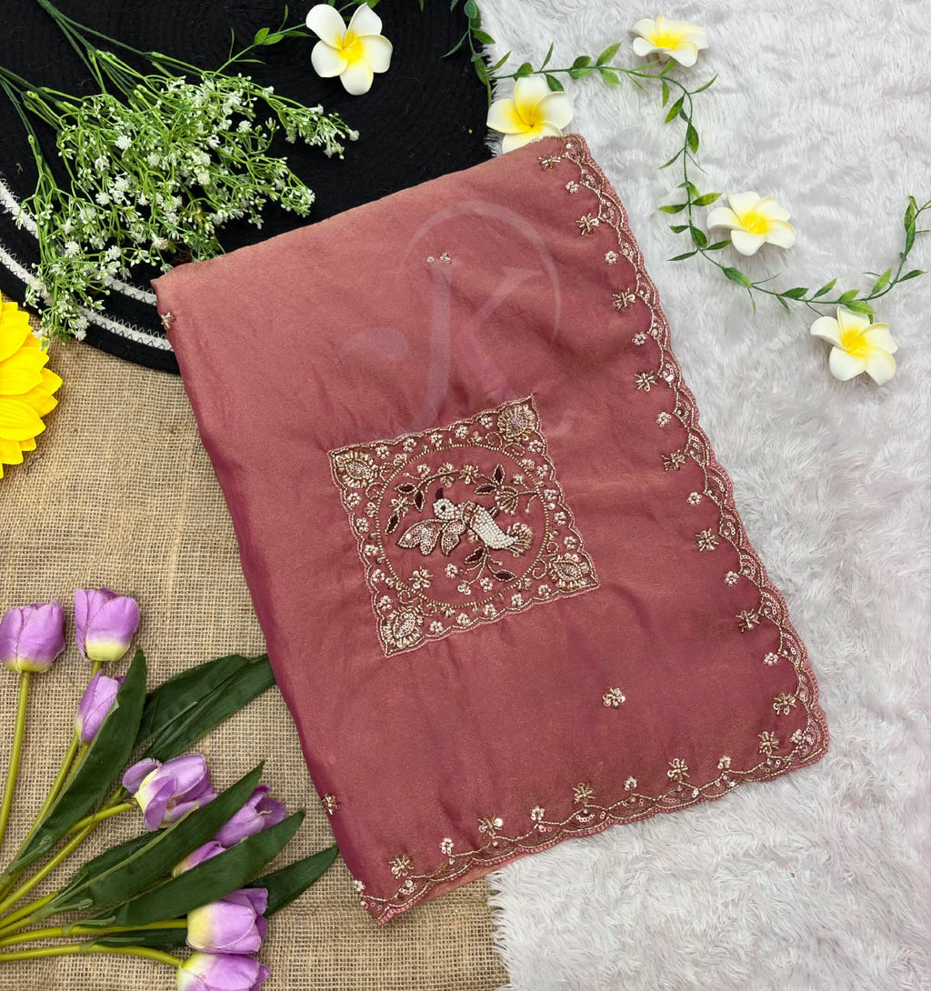 Soft Fabric Embroidery Work Saree