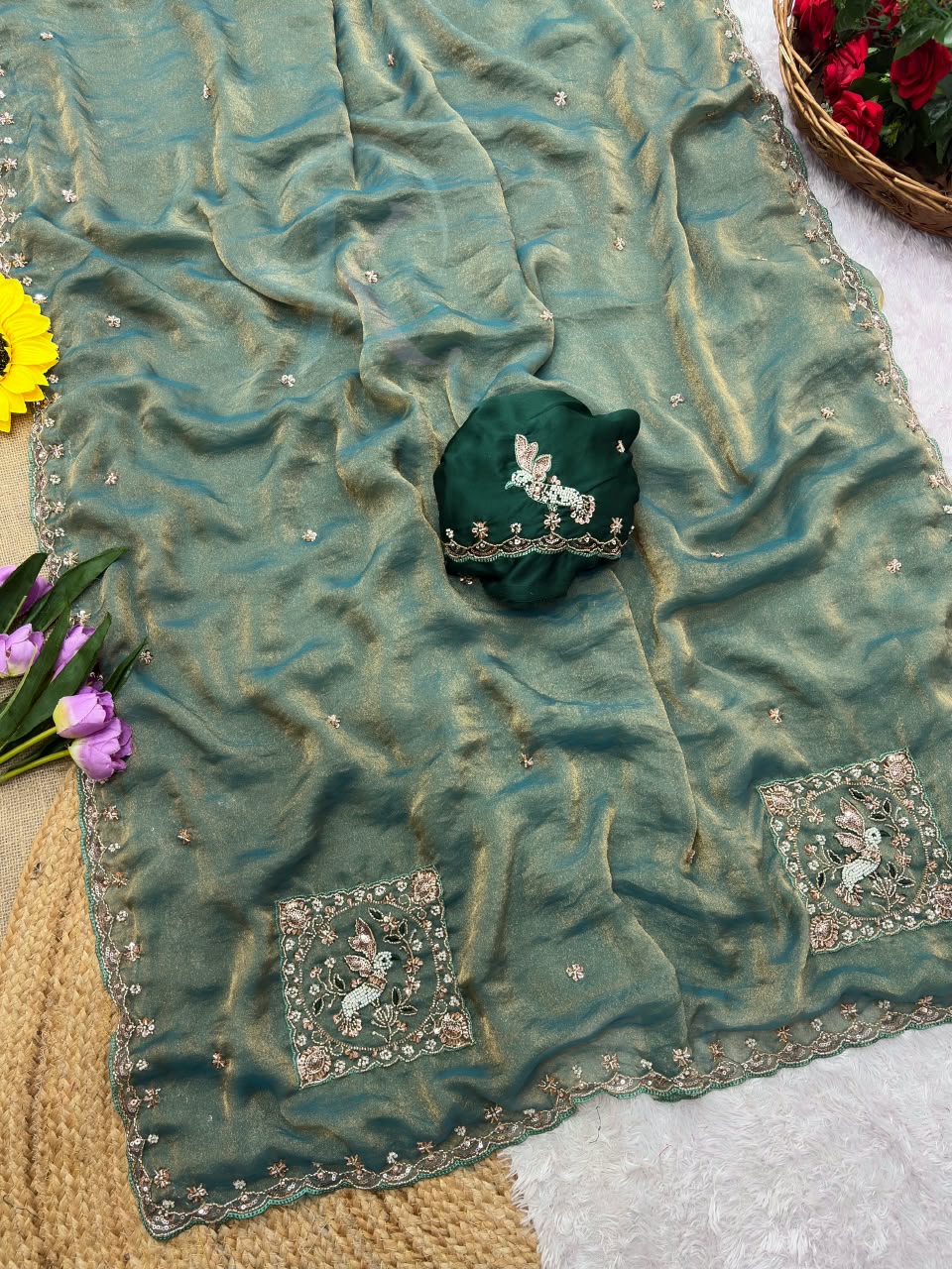 Soft Fabric Embroidery Work Saree
