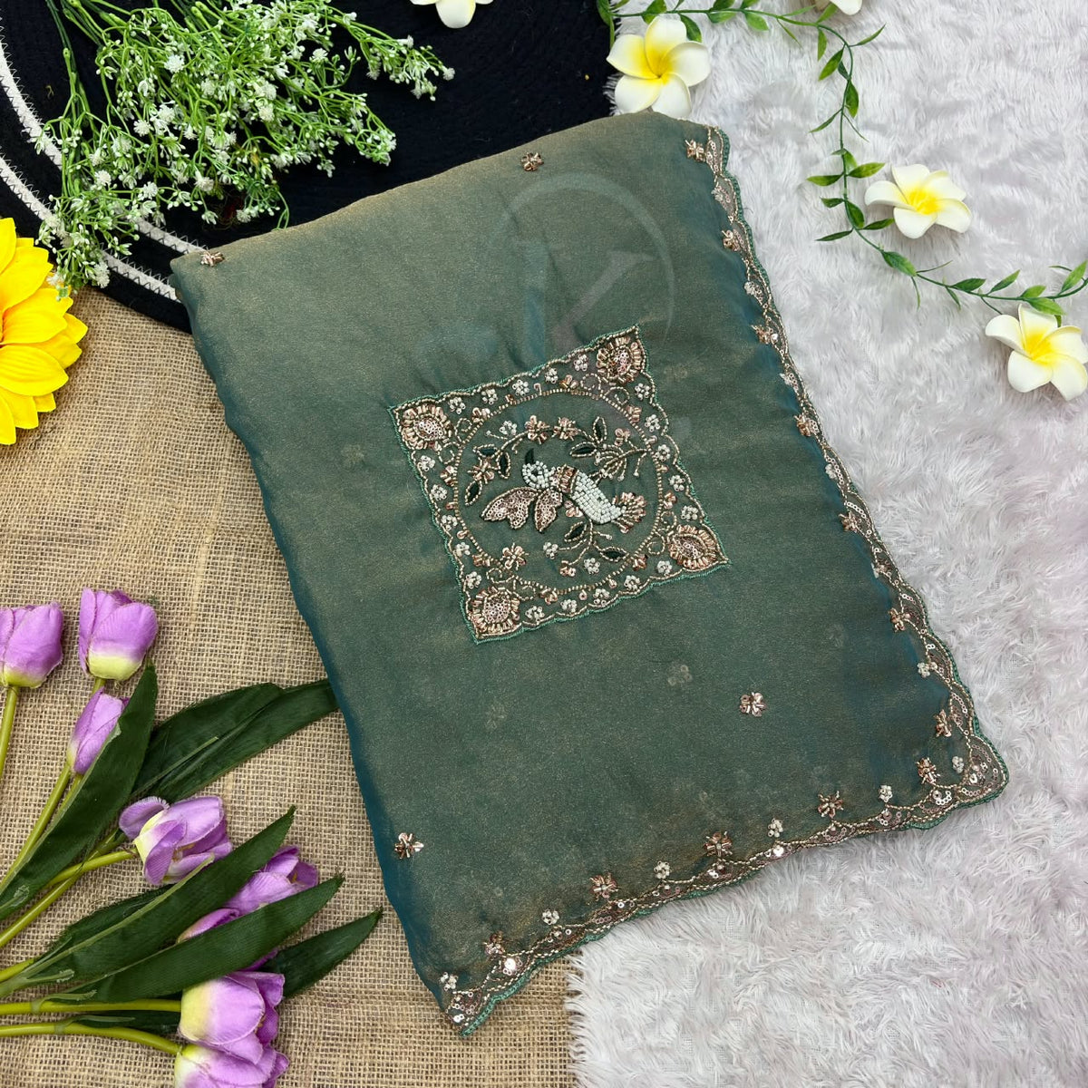 Soft Fabric Embroidery Work Saree