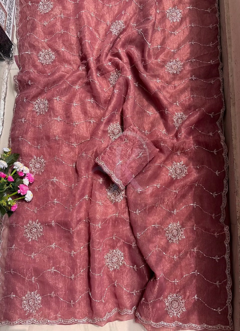 Chiffon With Beautiful Bangali Work Saree