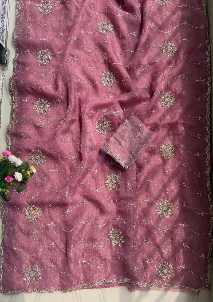 Chiffon With Beautiful Bangali Work Saree