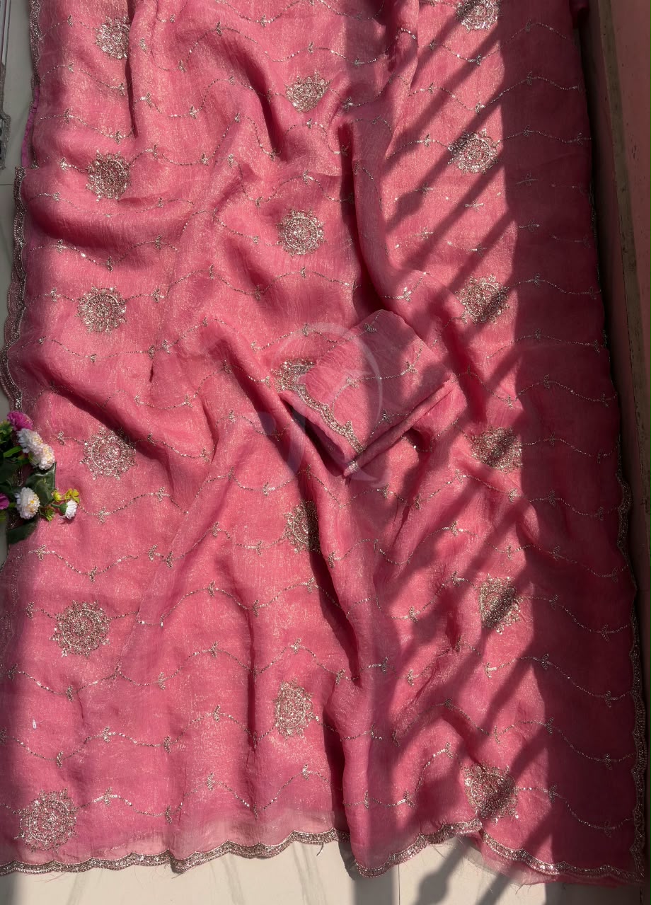 Chiffon With Beautiful Bangali Work Saree