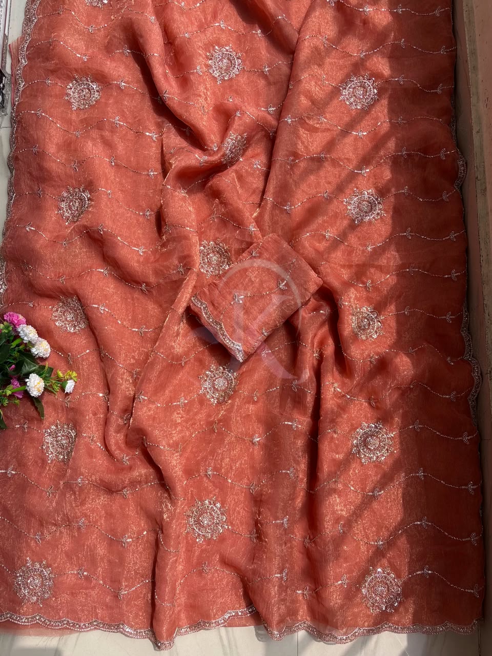 Chiffon With Beautiful Bangali Work Saree
