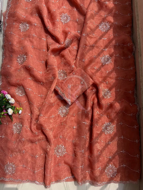 Chiffon With Beautiful Bangali Work Saree