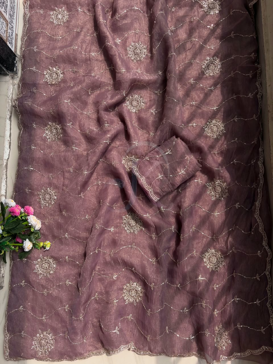 Chiffon With Beautiful Bangali Work Saree