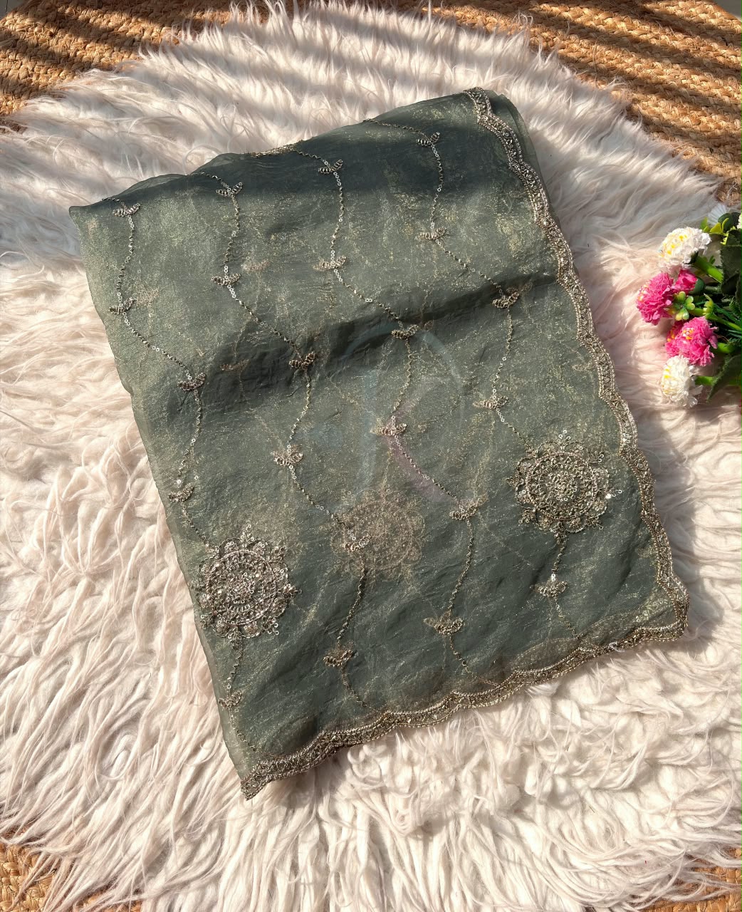 Chiffon With Beautiful Bangali Work Saree