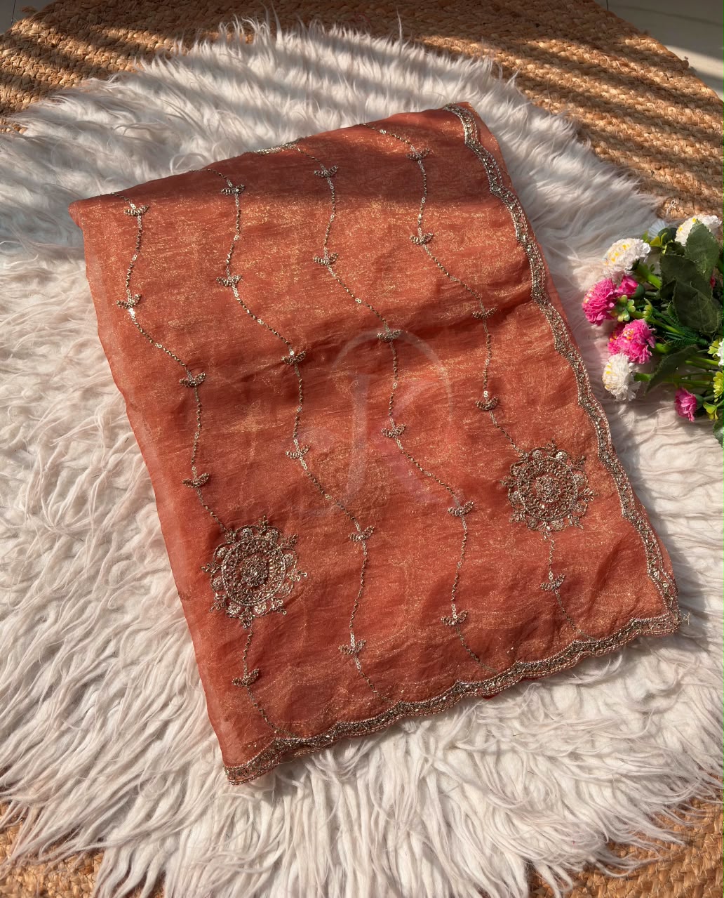 Chiffon With Beautiful Bangali Work Saree