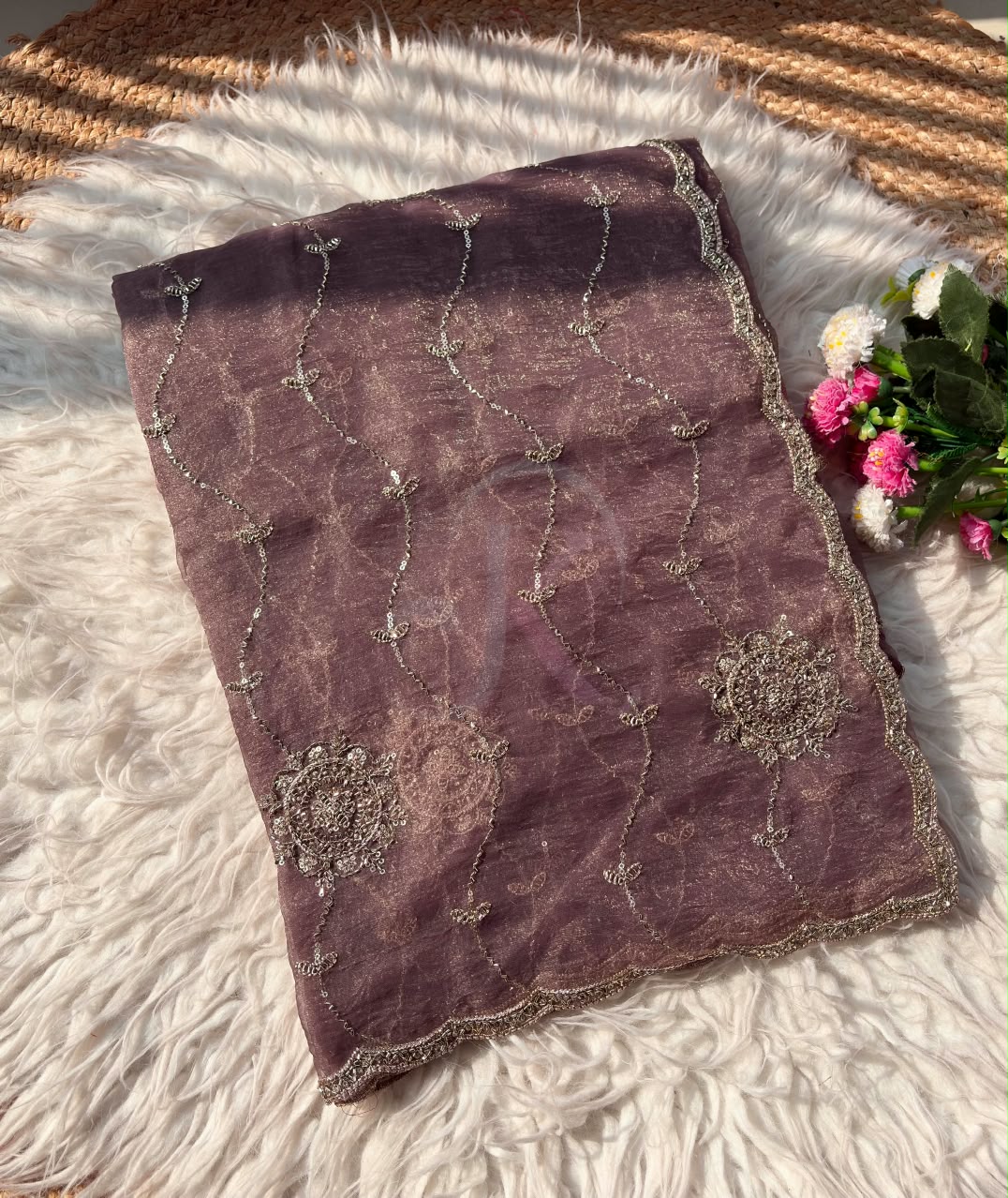 Chiffon With Beautiful Bangali Work Saree