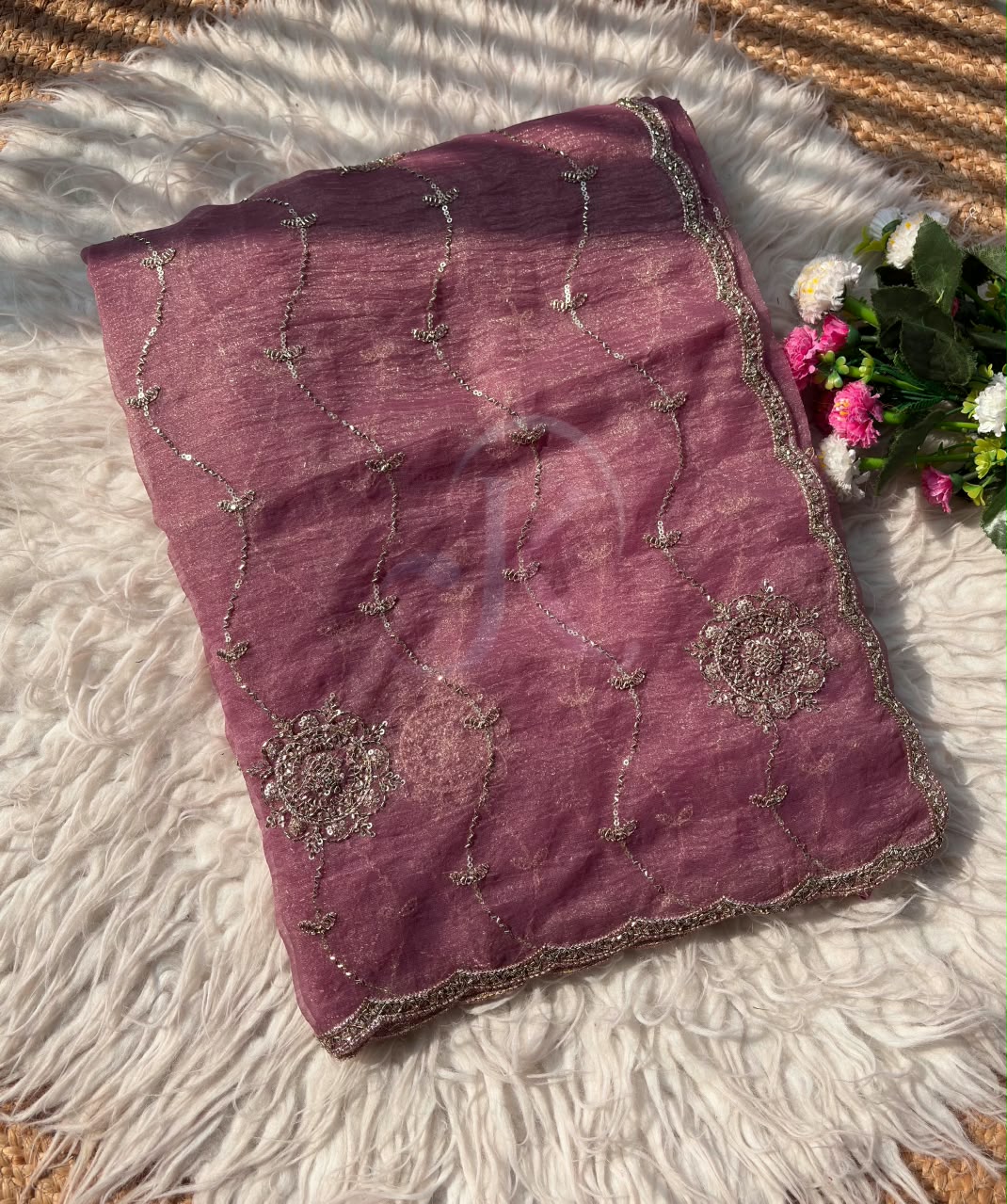 Chiffon With Beautiful Bangali Work Saree