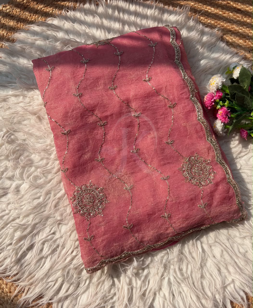 Chiffon With Beautiful Bangali Work Saree