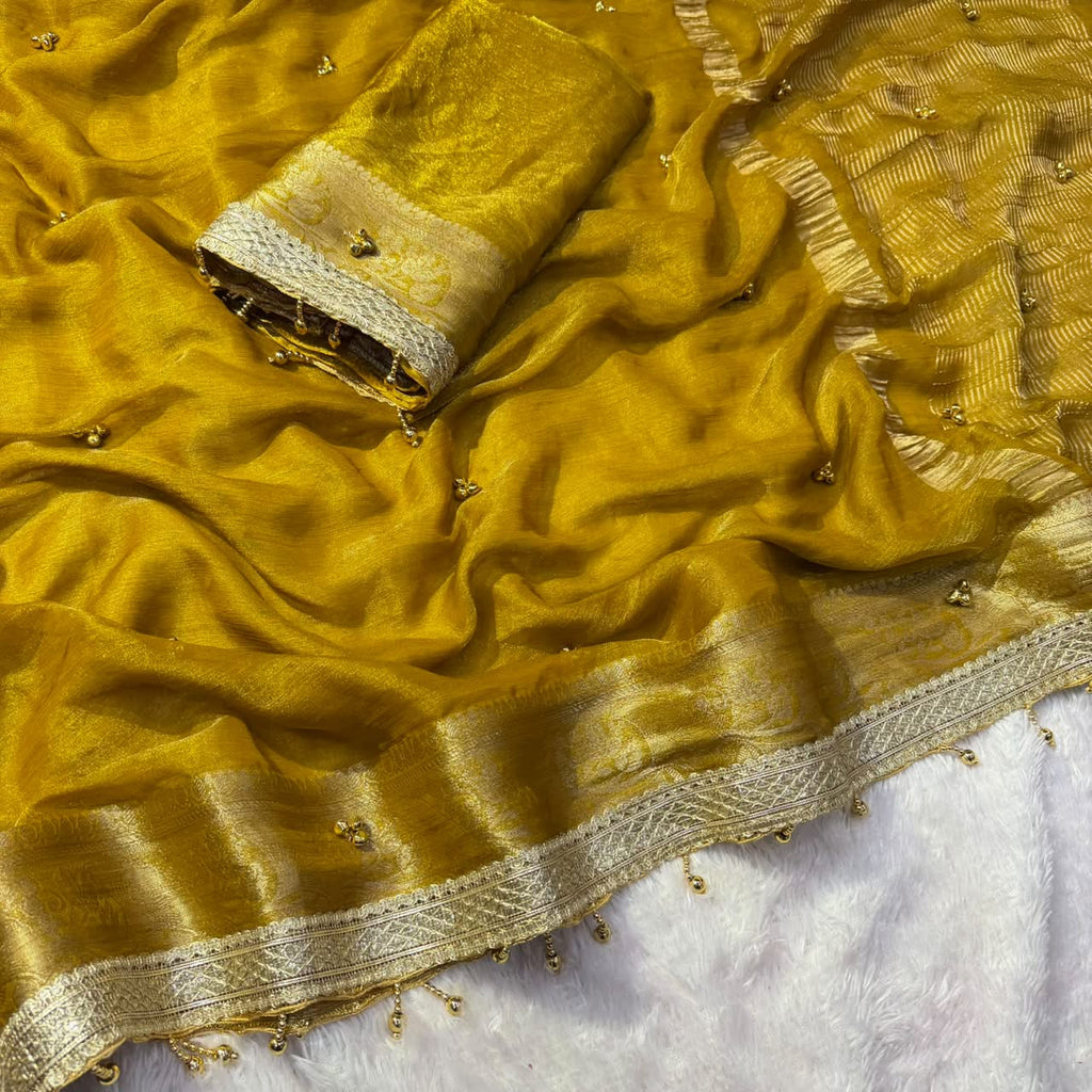 Fandy Chiffon With Ghughri Hand Work Saree