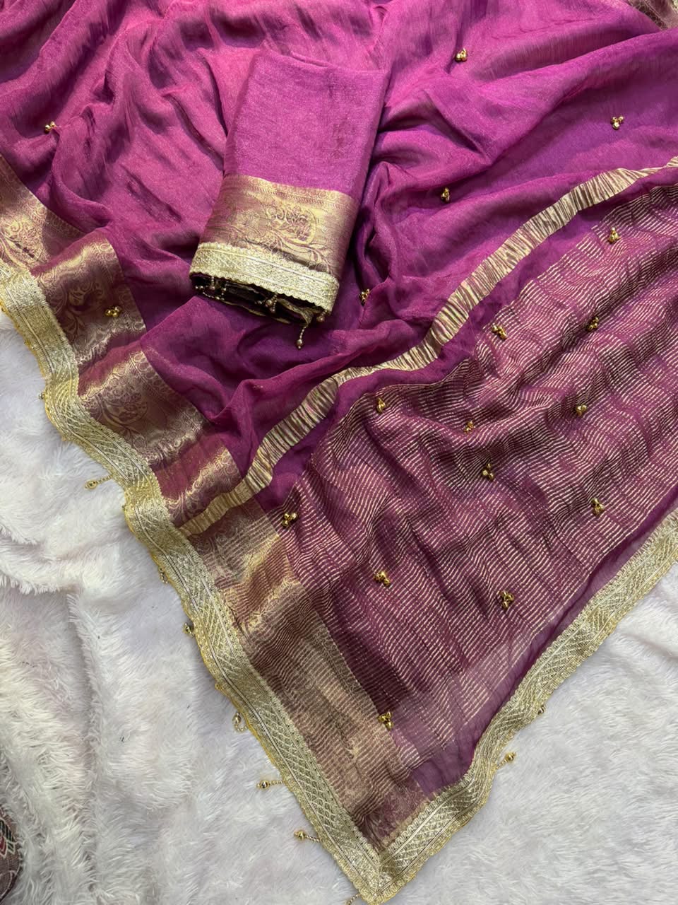 Fandy Chiffon With Ghughri Hand Work Saree