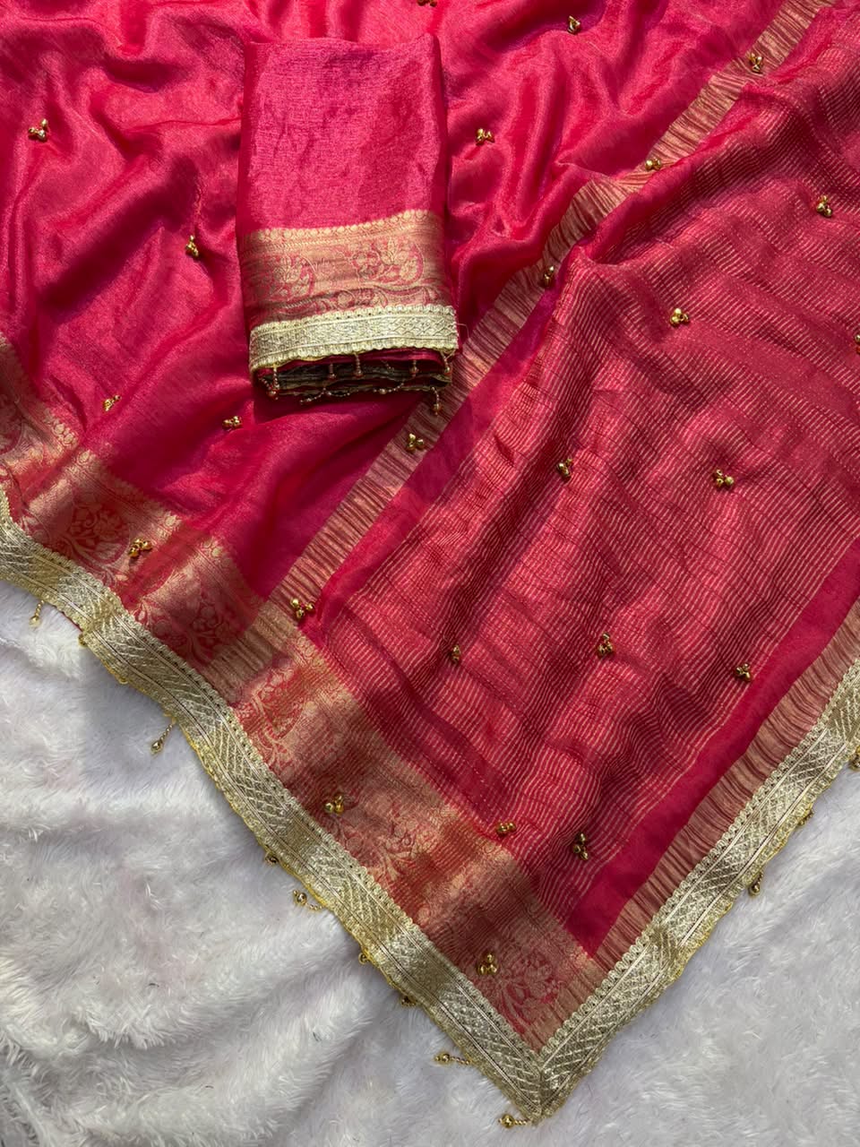 Fandy Chiffon With Ghughri Hand Work Saree