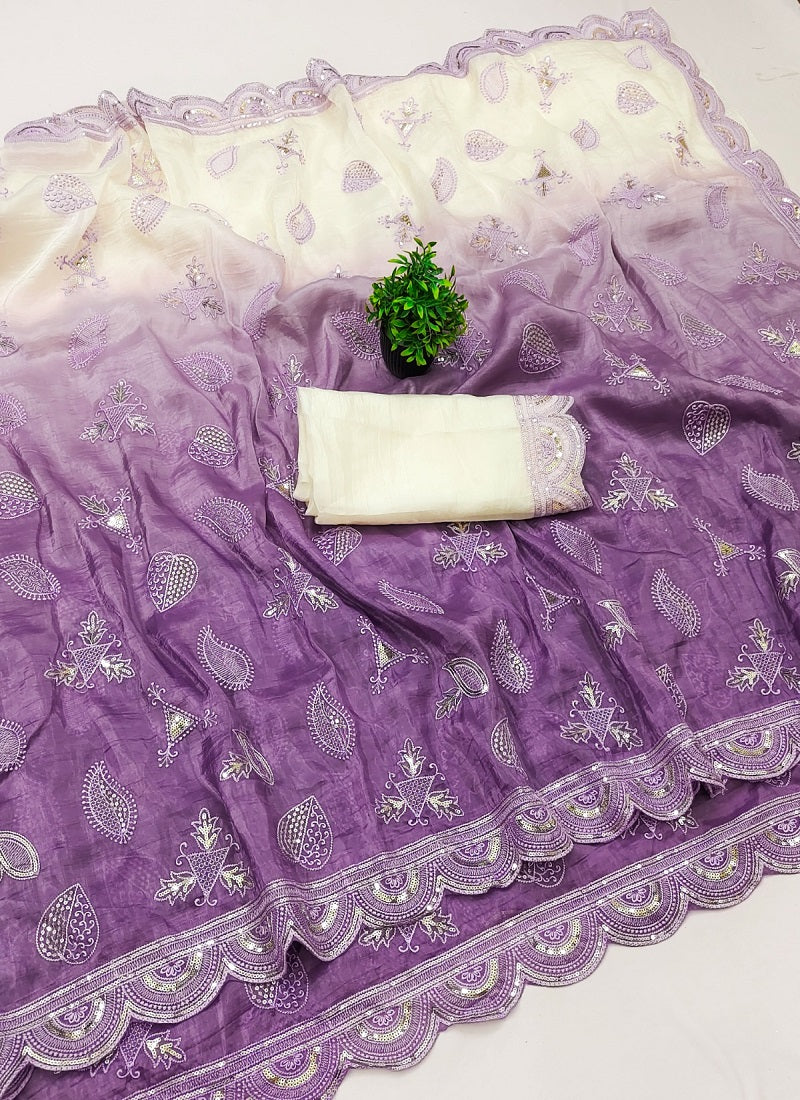 Gold Crush Embroidery Work Saree