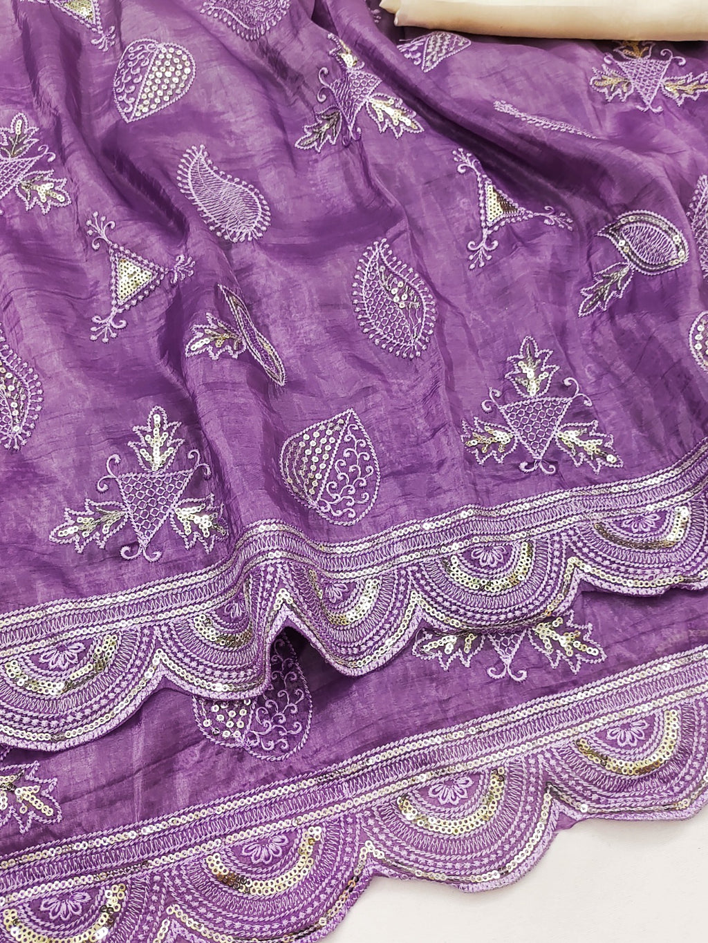 Gold Crush Embroidery Work Saree
