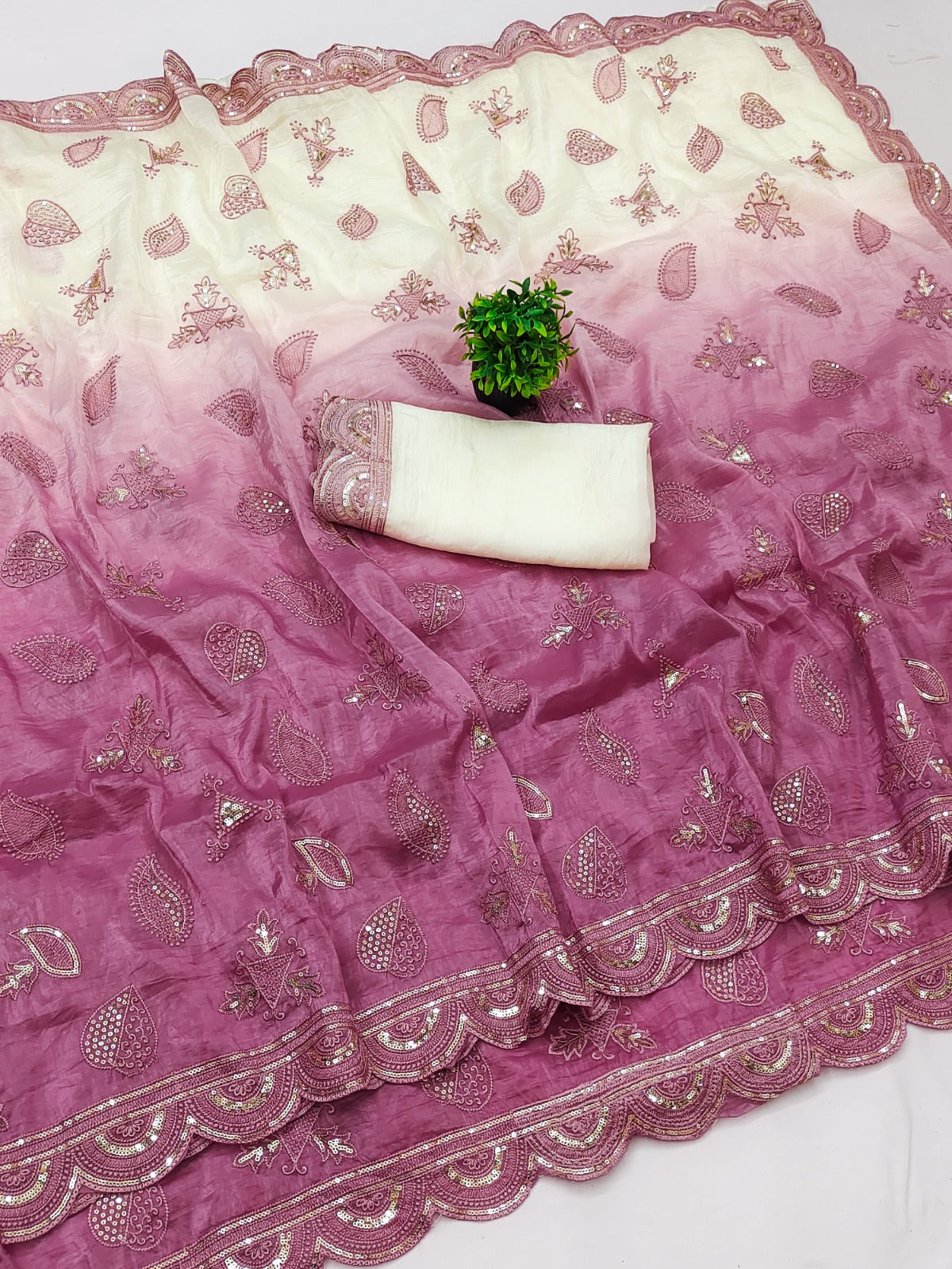 Gold Crush Embroidery Work Saree