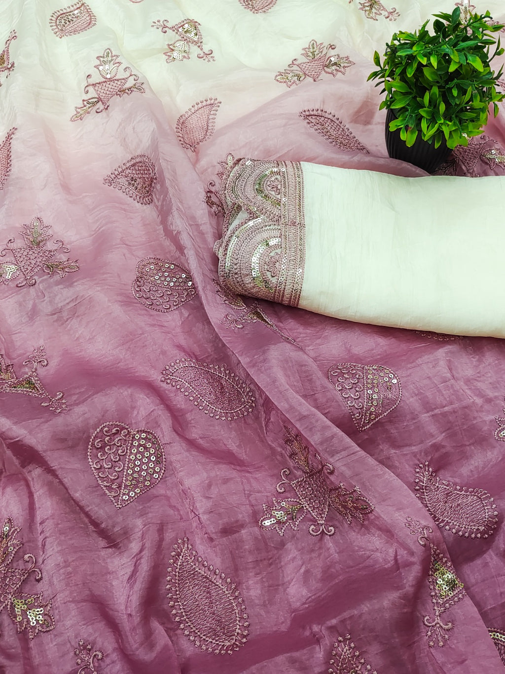 Gold Crush Embroidery Work Saree