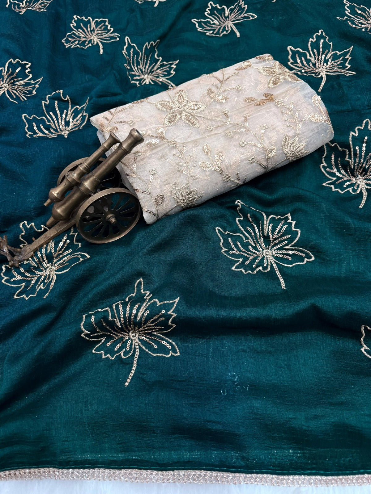 Soft Vichitra Silk Embroidery Work Saree