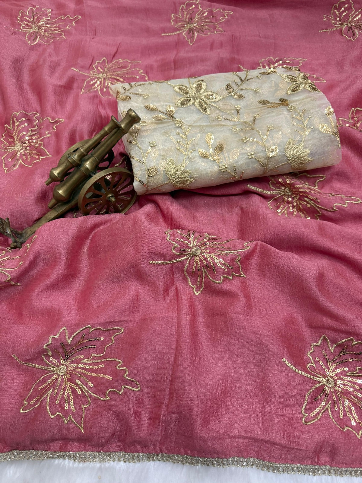 Soft Vichitra Silk Embroidery Work Saree