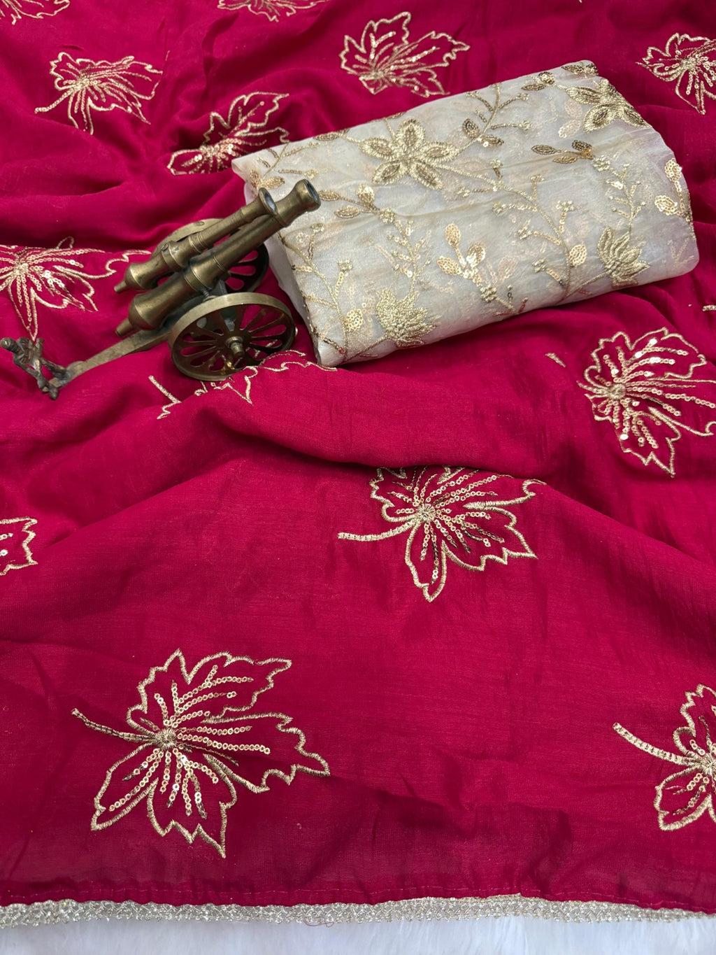 Soft Vichitra Silk Embroidery Work Saree