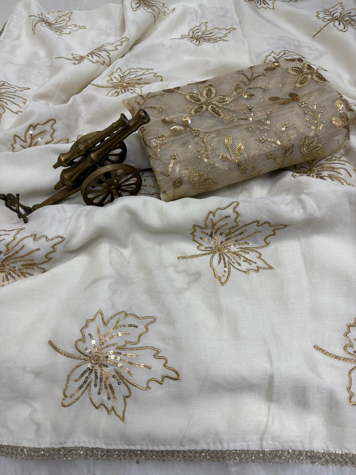 Soft Vichitra Silk Embroidery Work Saree
