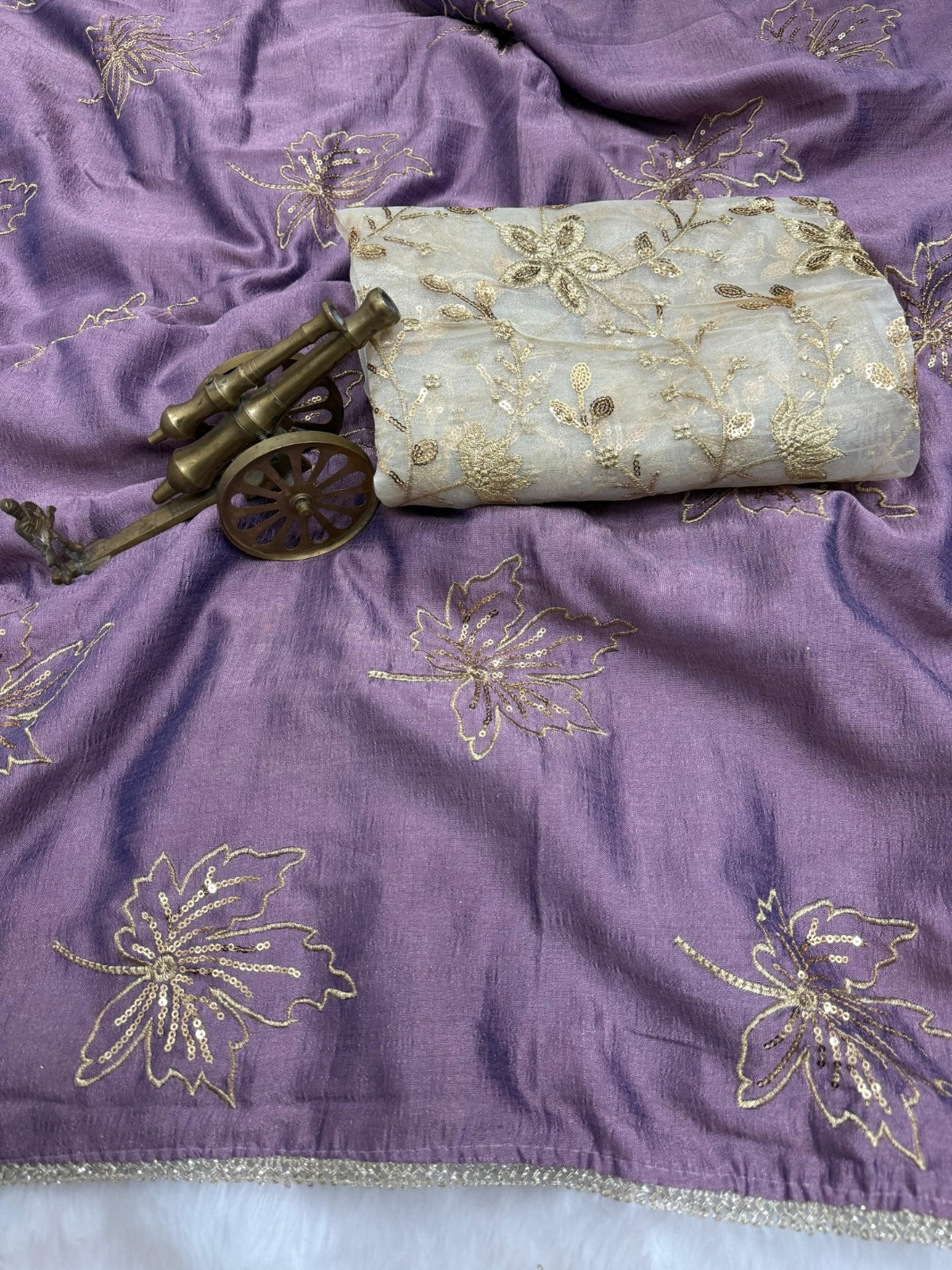 Soft Vichitra Silk Embroidery Work Saree