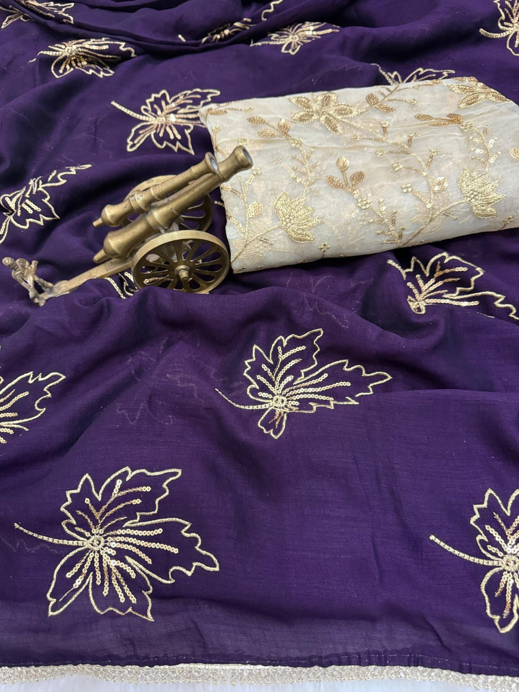 Soft Vichitra Silk Embroidery Work Saree