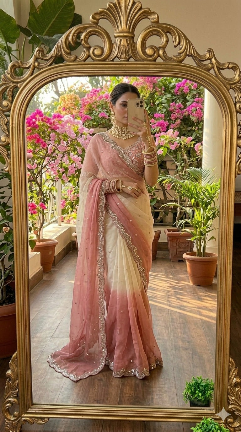Premium Crush Saree With Original Beeds Work With Butti Design