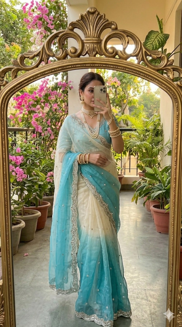 Premium Crush Saree With Original Beeds Work With Butti Design