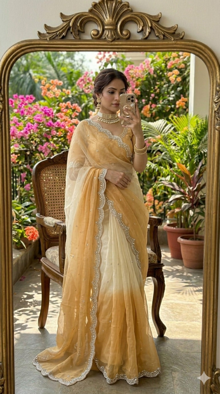 Premium Crush Saree With Original Beeds Work With Butti Design