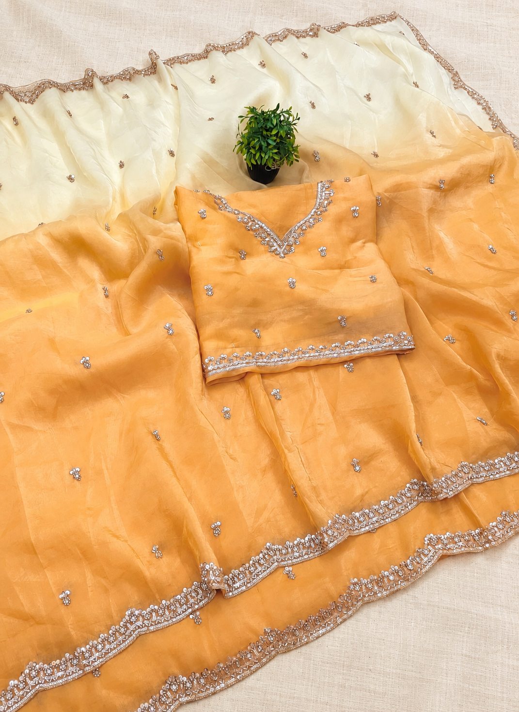 Premium Crush Saree With Original Beeds Work With Butti Design