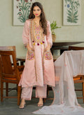 Baby Pink Chanderi Silk Embroidery Work Readymade Plazzo Suit