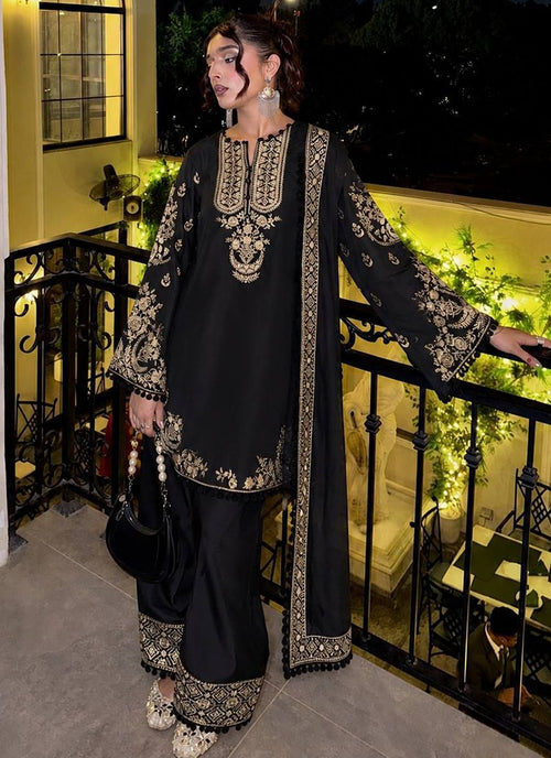 Black Crepe Silk Embroidery Work Readymade Plazzo Suit