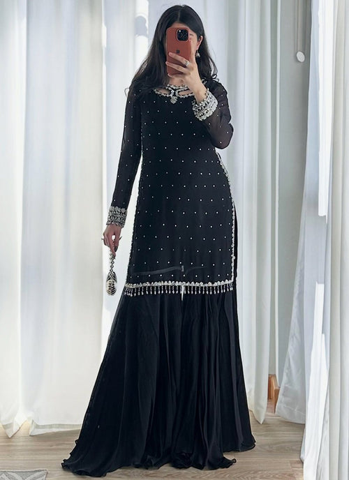 Black Georgette Embroidery Work Readymade Plazzo Suit