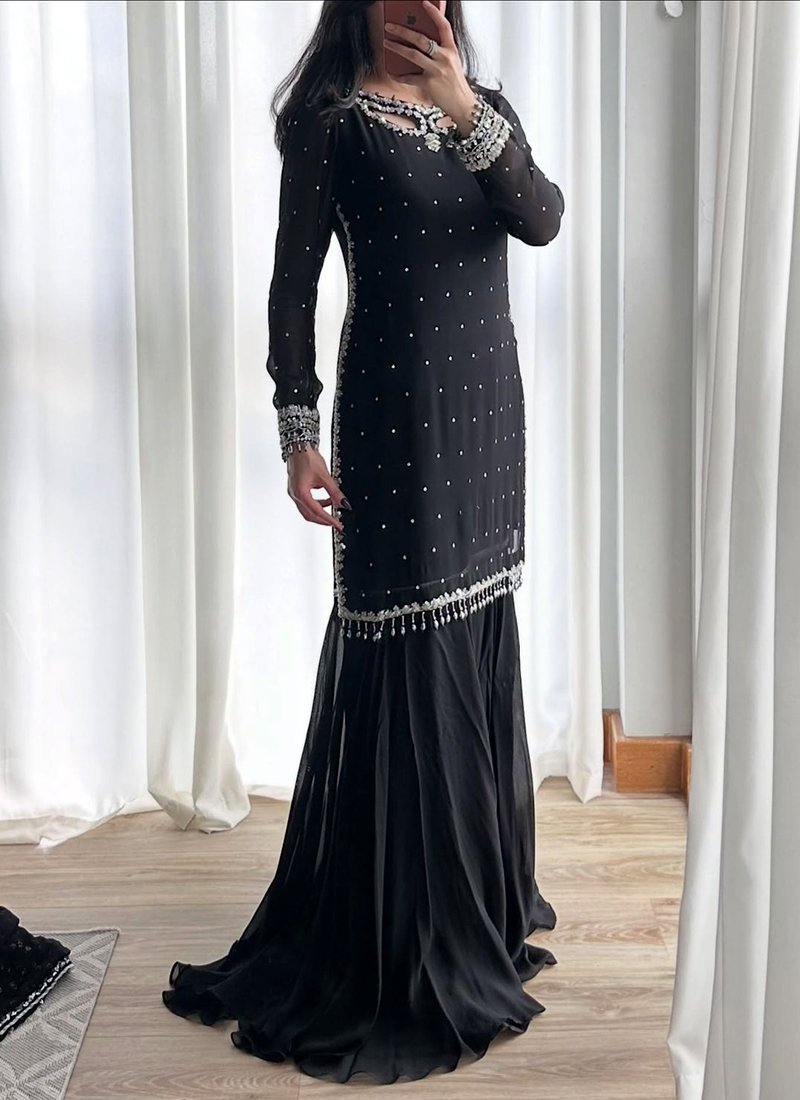 Black Georgette Embroidery Work Readymade Plazzo Suit