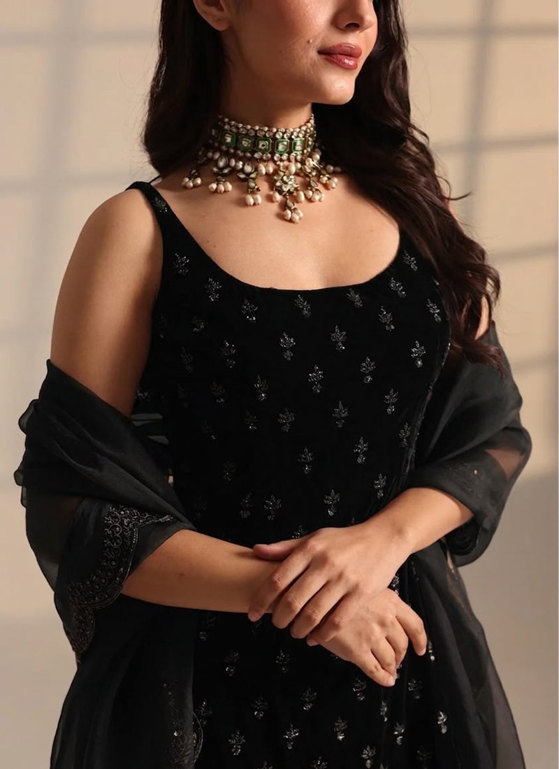 Satin Silk Sequins Work Readymade Salwar Suit