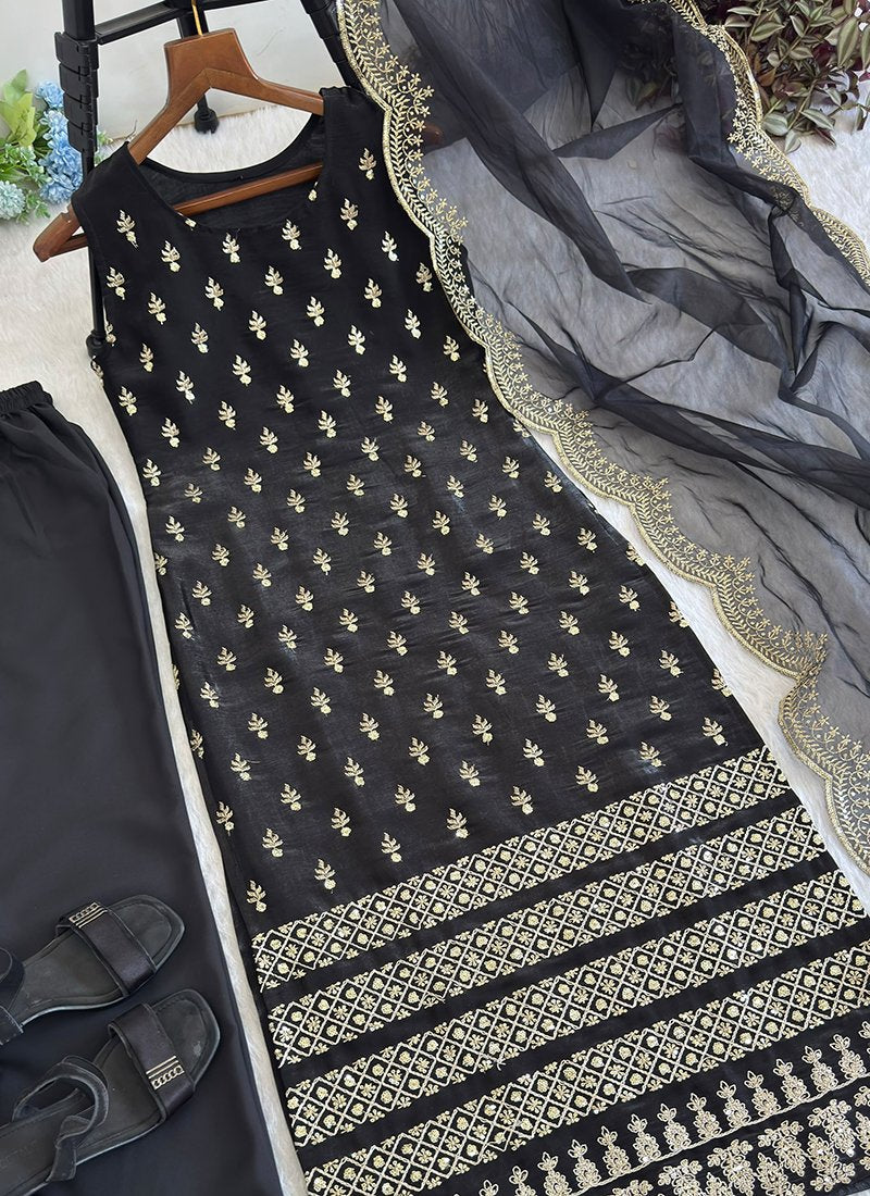 Satin Silk Sequins Work Readymade Salwar Suit