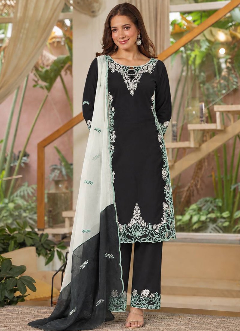 Satin Silk Embroidery Work Readymade Salwar Suit
