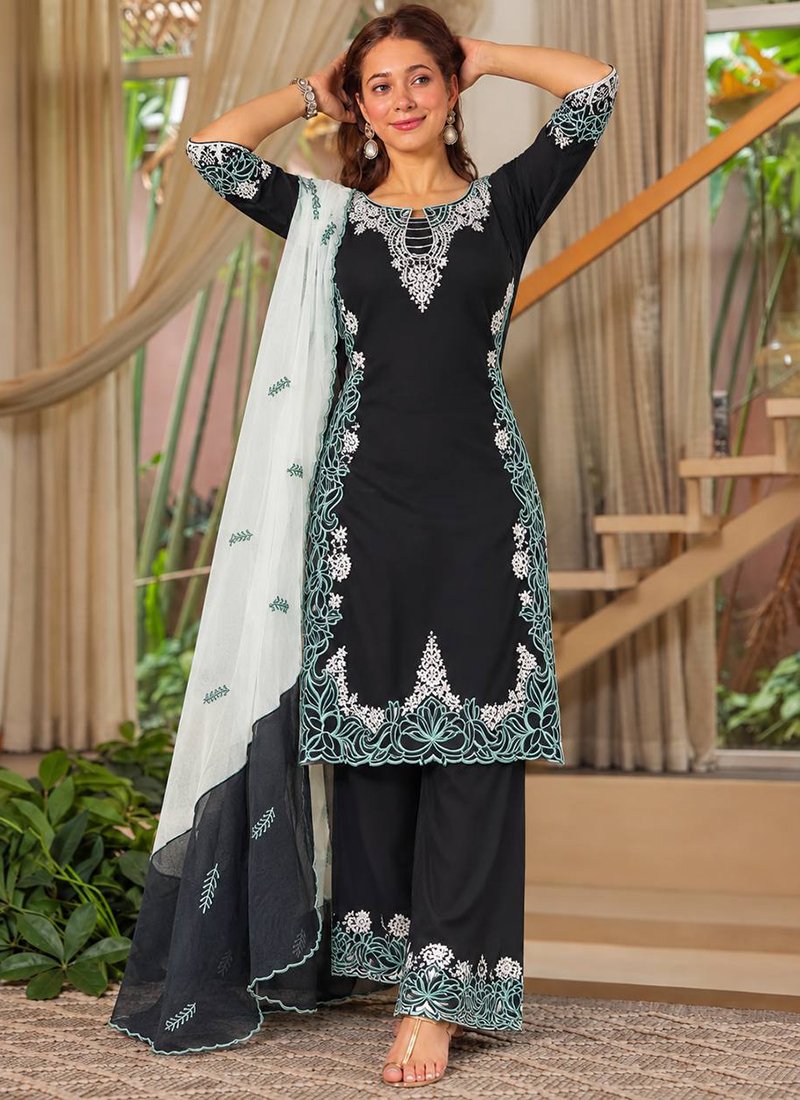 Satin Silk Embroidery Work Readymade Salwar Suit