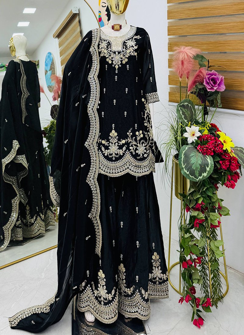 Silk Embroidery Work Readymade Plazzo Suit