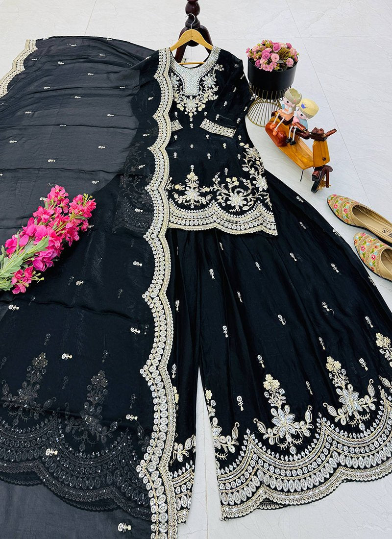 Silk Embroidery Work Readymade Plazzo Suit