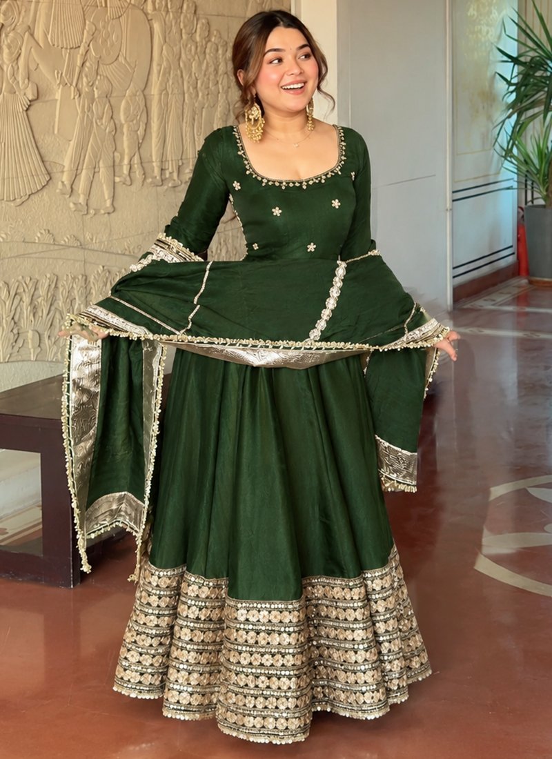 Silk Sequins Work Readymade Anarkali Suit