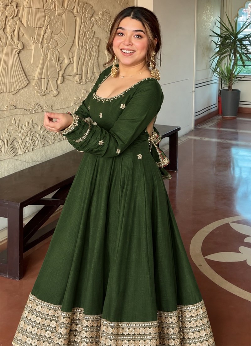 Silk Sequins Work Readymade Anarkali Suit