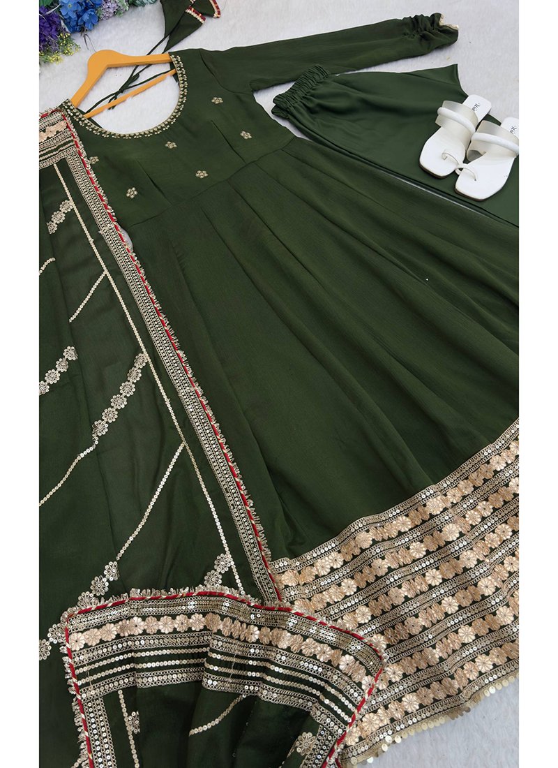 Silk Sequins Work Readymade Anarkali Suit
