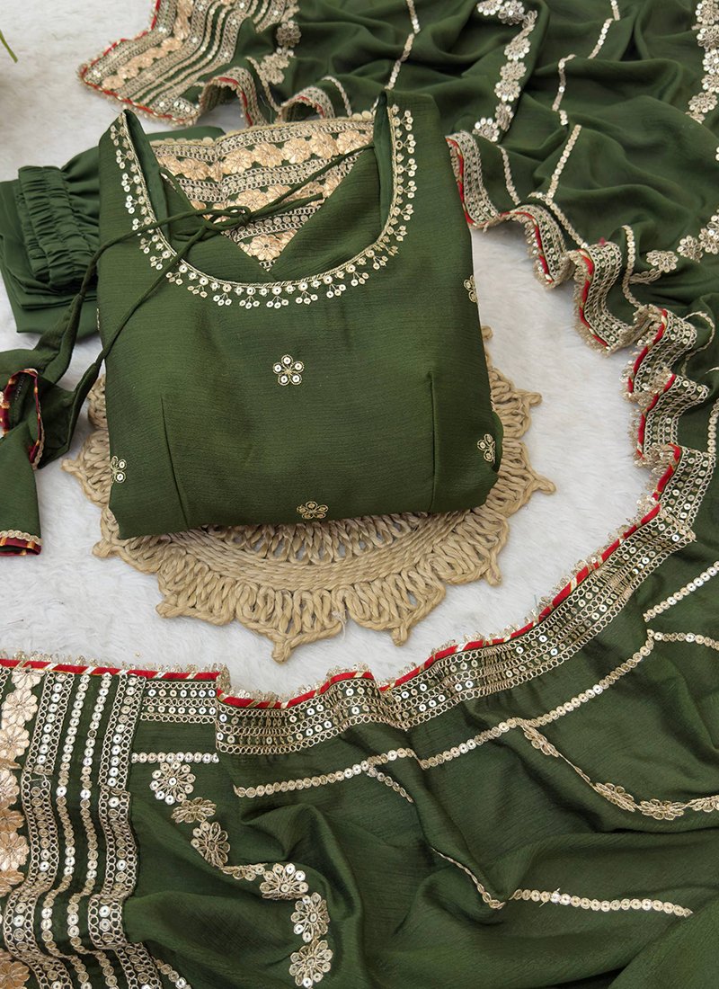 Silk Sequins Work Readymade Anarkali Suit