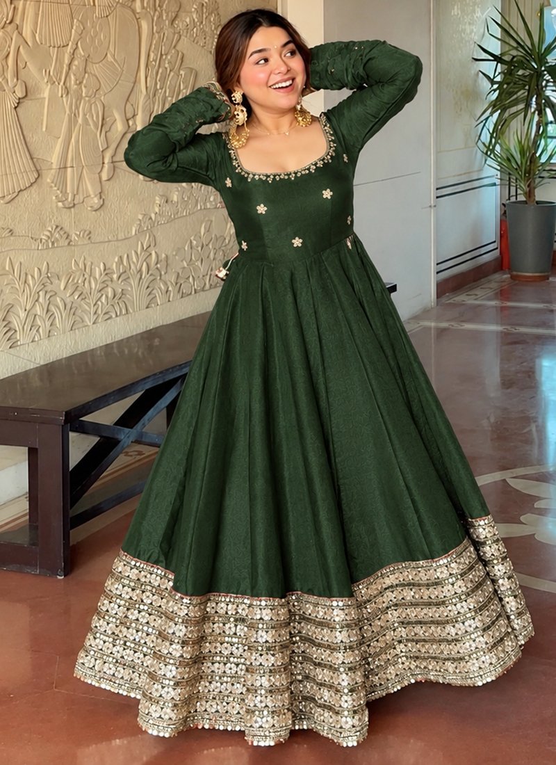 Silk Sequins Work Readymade Anarkali Suit