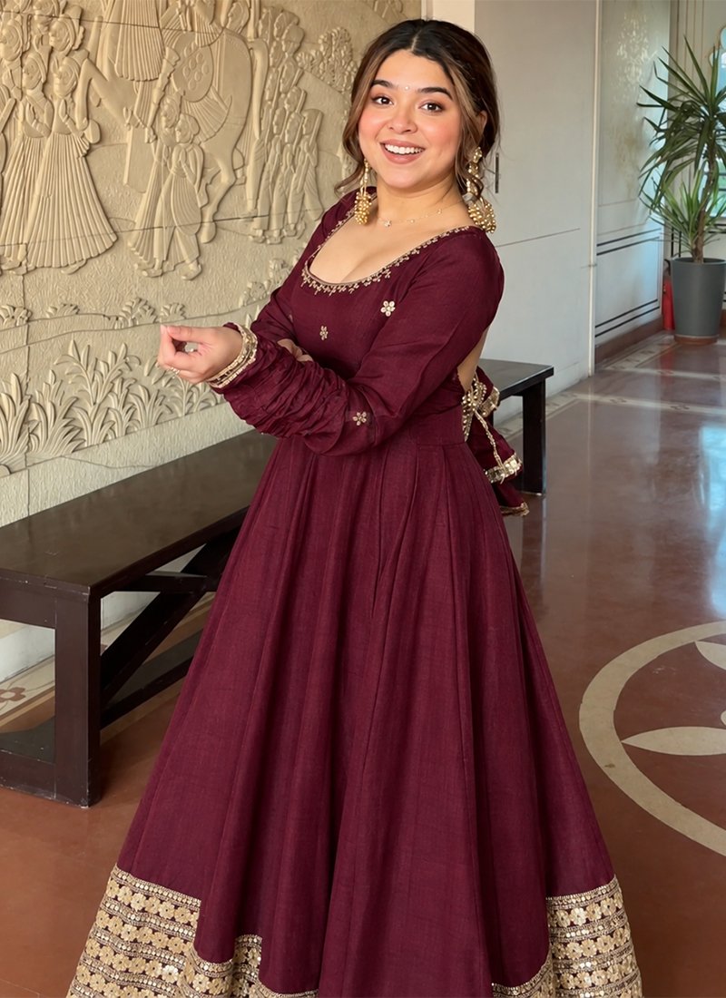 Silk Sequins Work Readymade Anarkali Suit